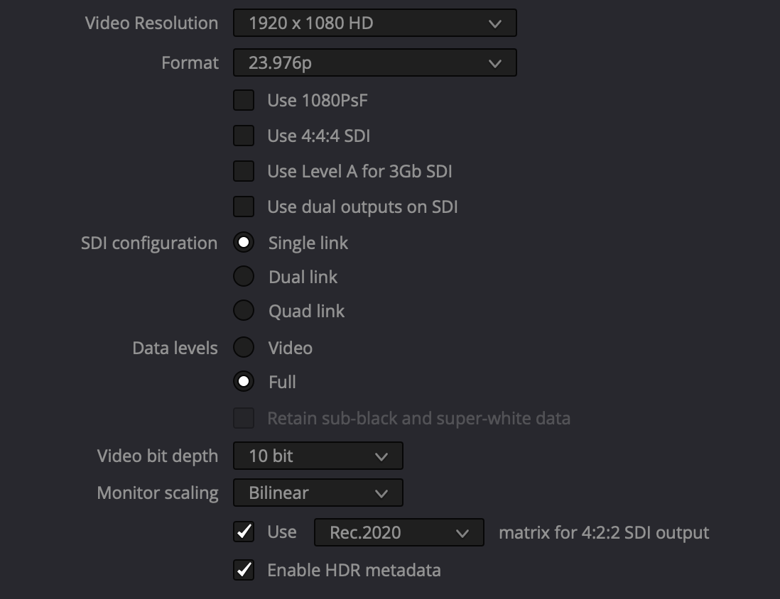 DaVinci Resolve HDR Settings